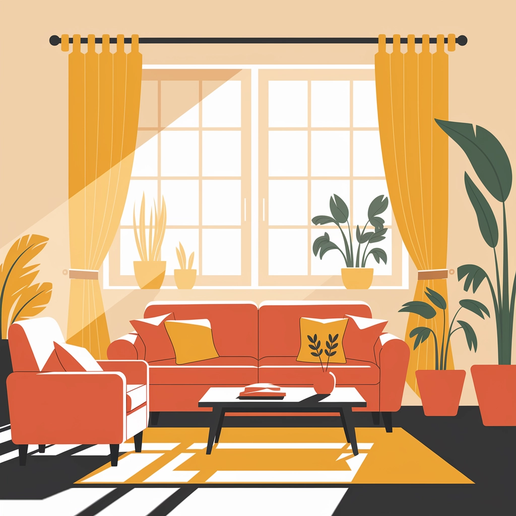 Cozy Sunlit Living Room in Warm Vector Style