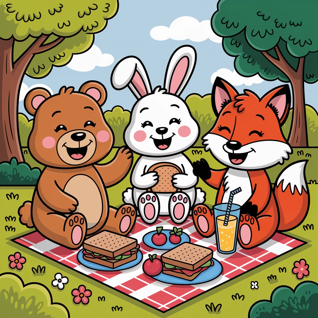 Playful Animal Picnic in Cartoon Park