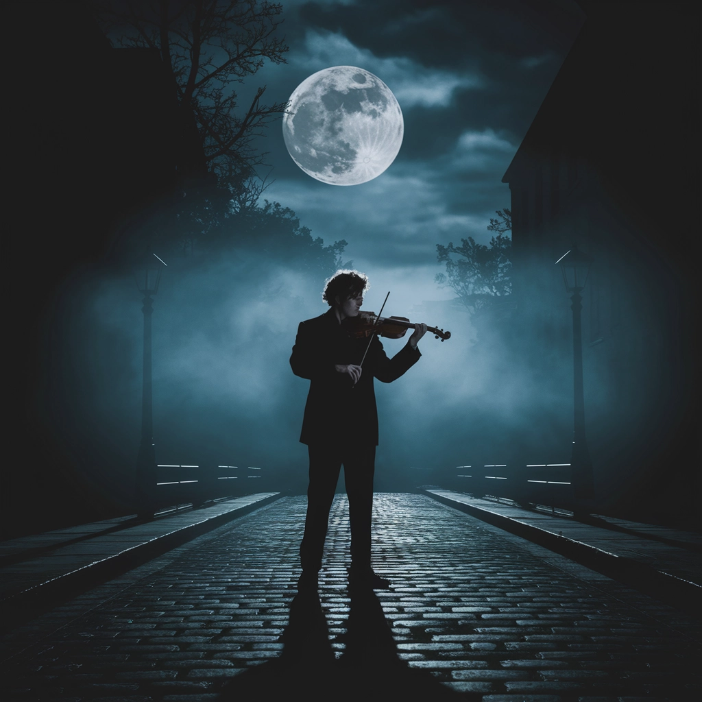 Moonlit Violinist in the Mist