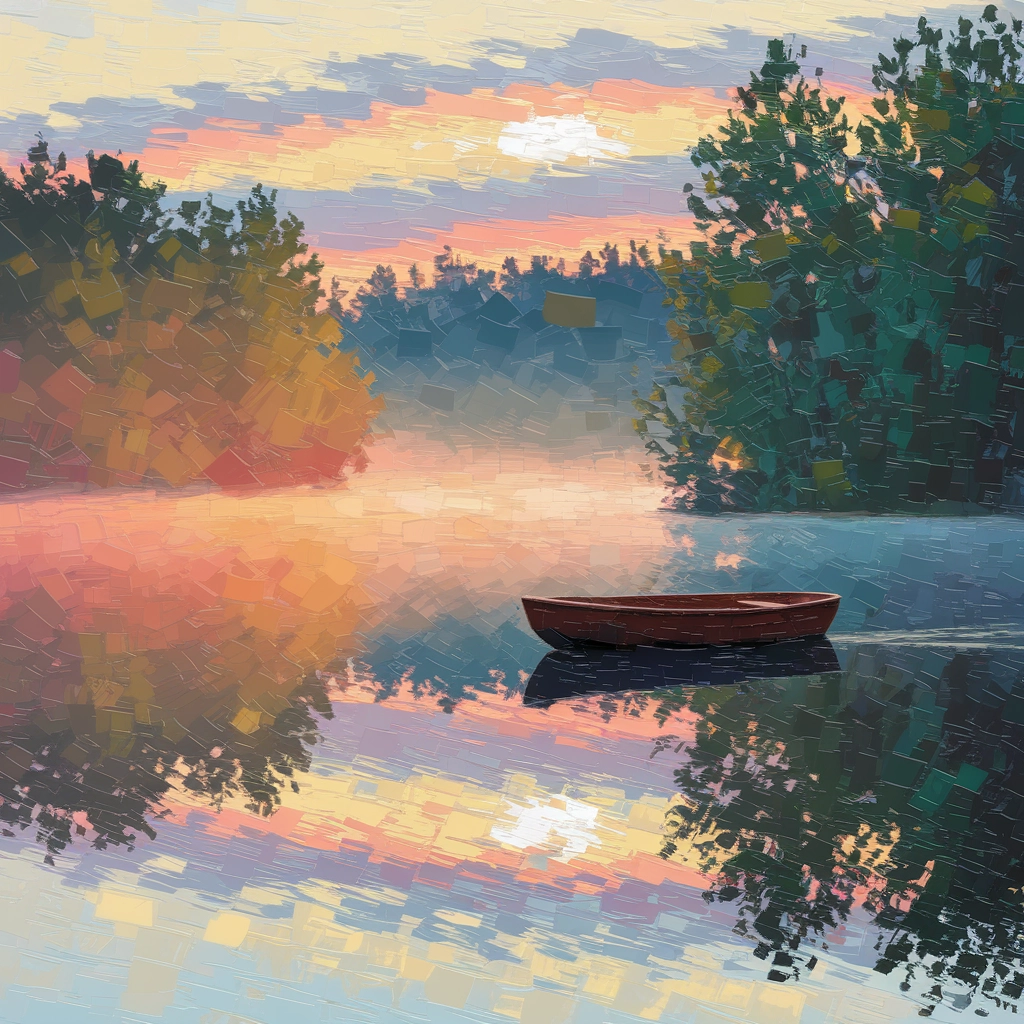 Impressionist Sunrise on a Misty Lake