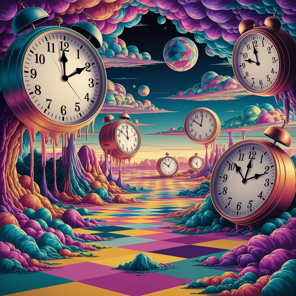 Psychedelic Dreamscape with Melting Clocks