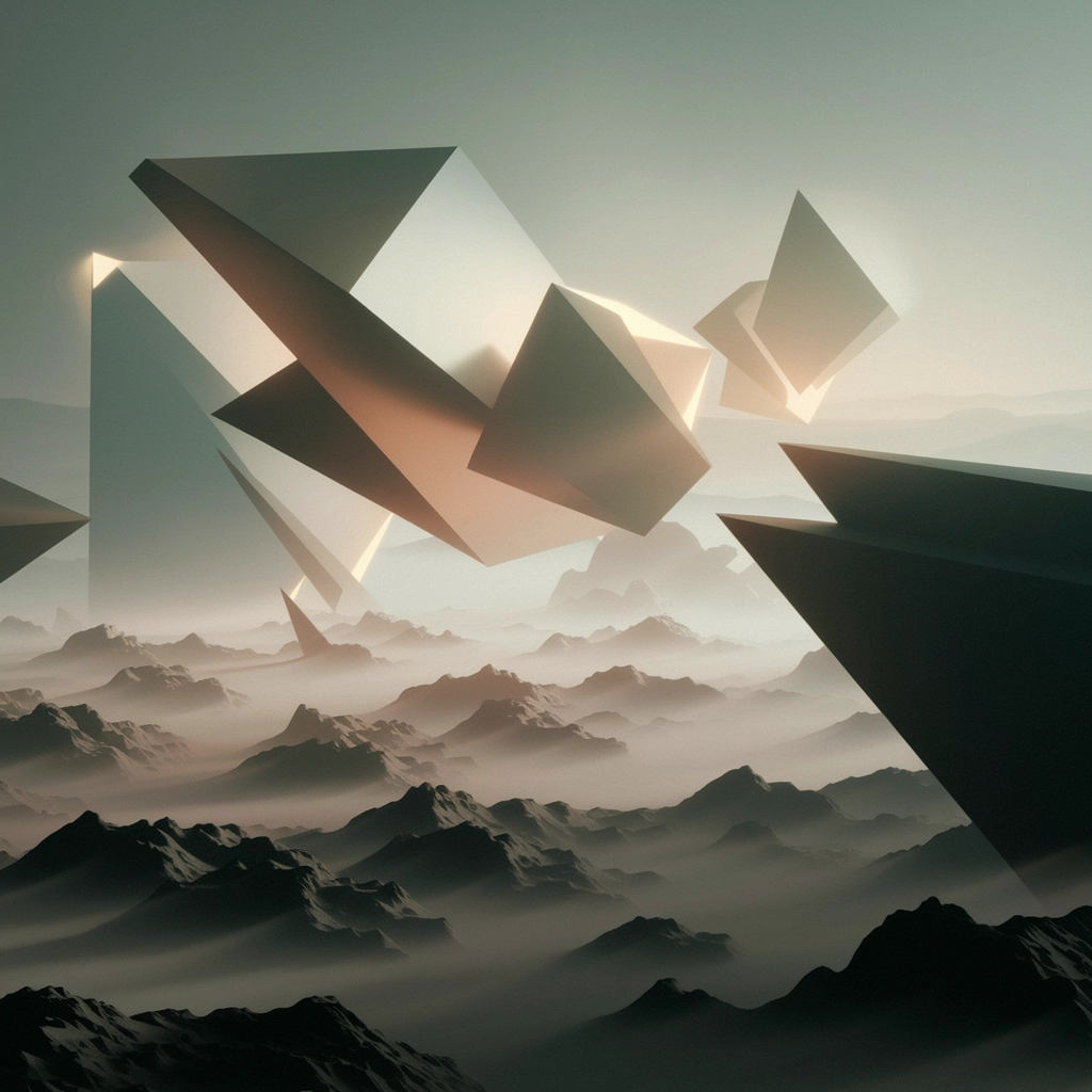 Surreal Geometrisk Drømmelandskab i Abstrakt Filmstil