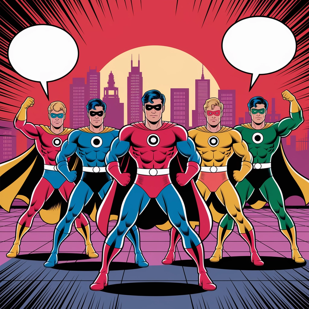 Superhero Team on Rooftop: Comic Book Cover