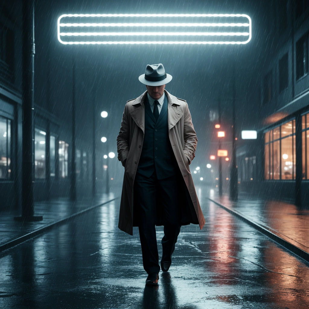 Noir Detective on Rainy Night