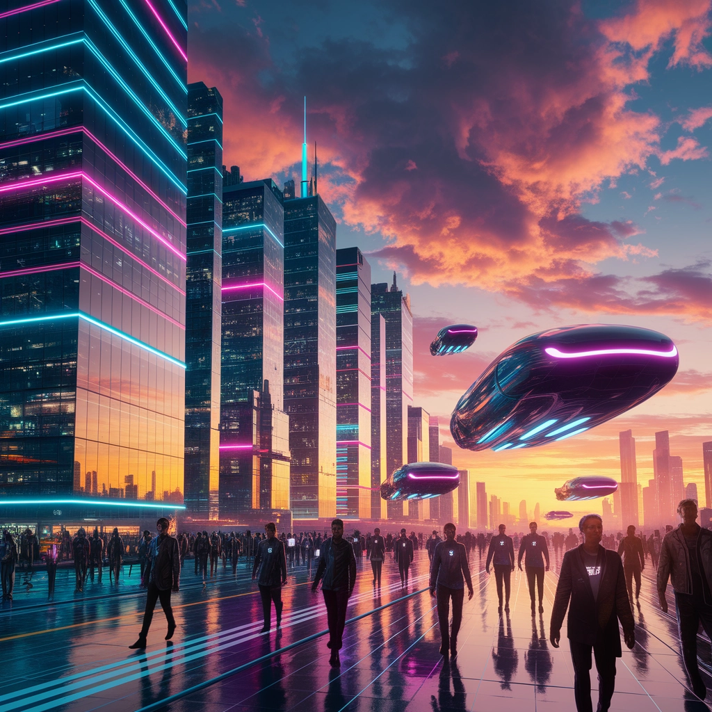 Neon Skyline: A Futuristic City at Sunset