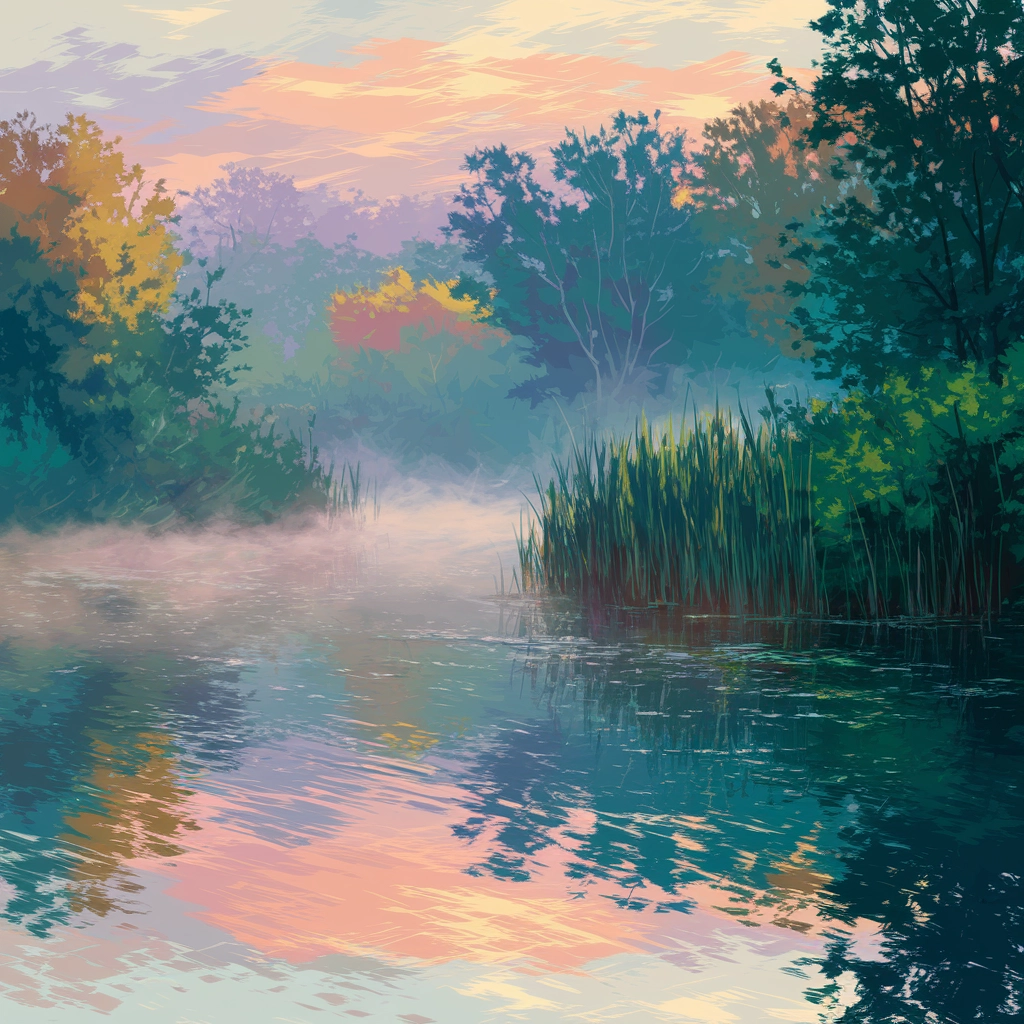 Impressionist Sunrise by the Lake