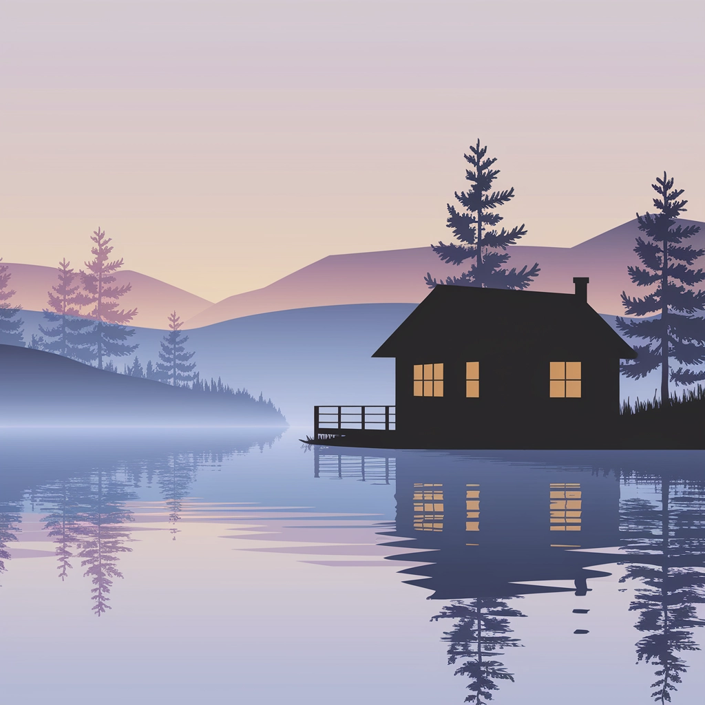 Minimalistisk Sjöbod vid Soluppgången