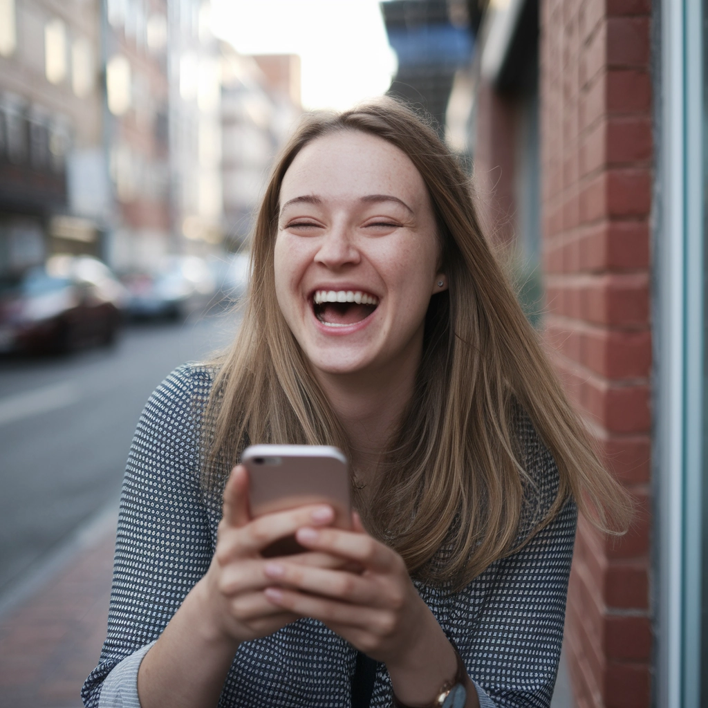 Candid City Laughter: Phone Photo Style