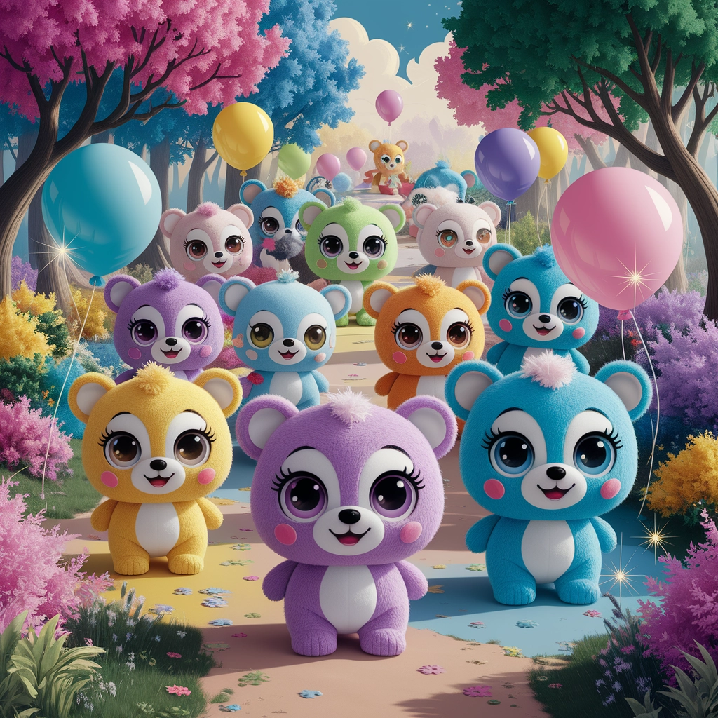 Plushy Animal Parade in a Magical Forest