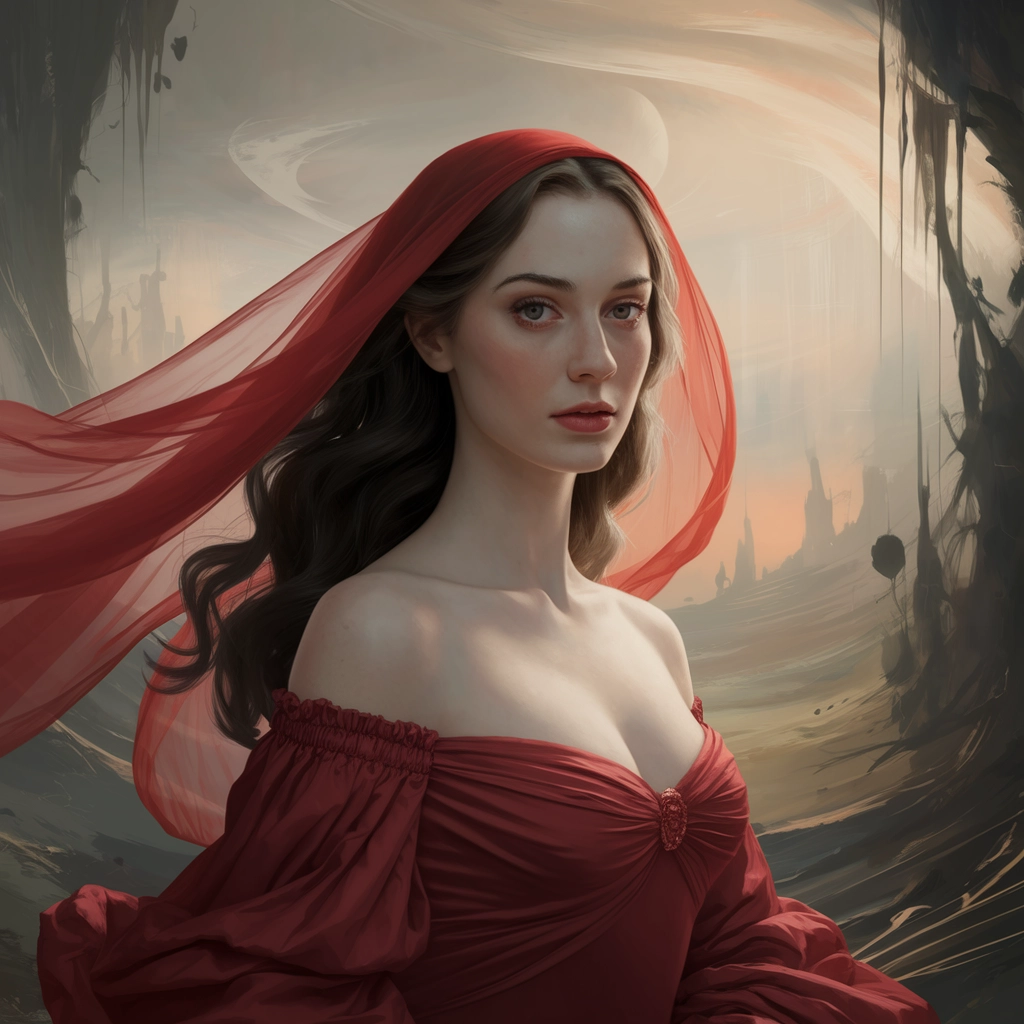 Dreamscape Veil: Surreal Woman in Red