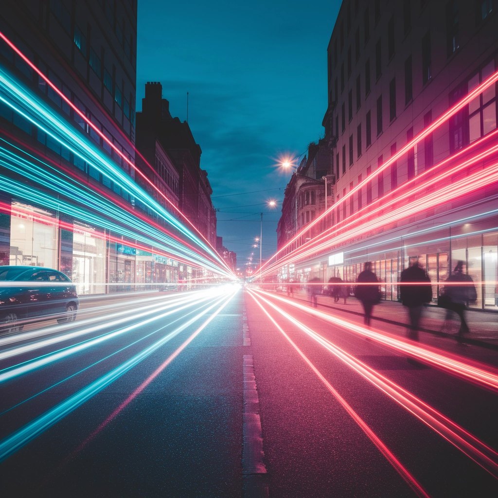 Neon Night: Blurry Long Exposure City Street