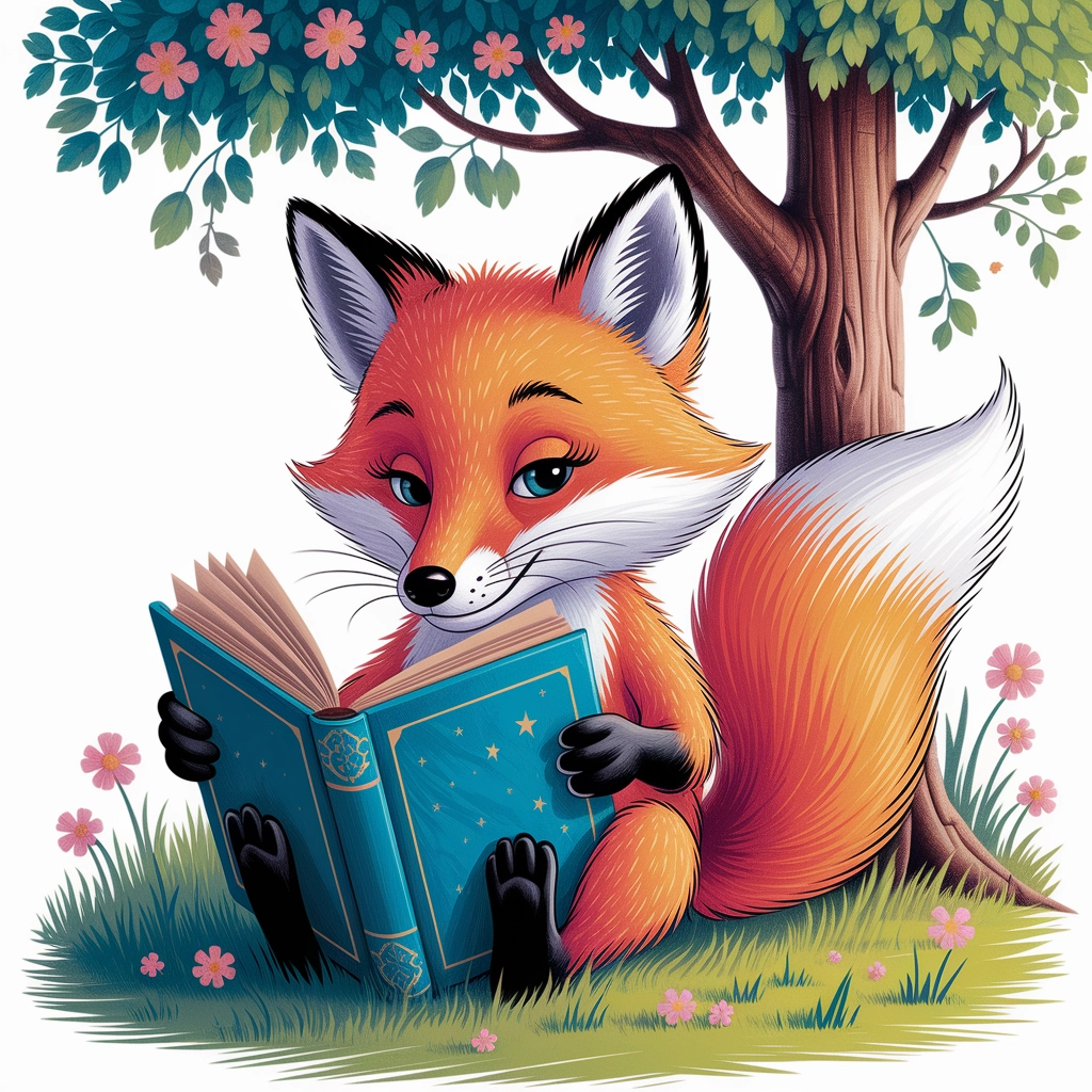 Whimsical Fox Reading Under a Tree