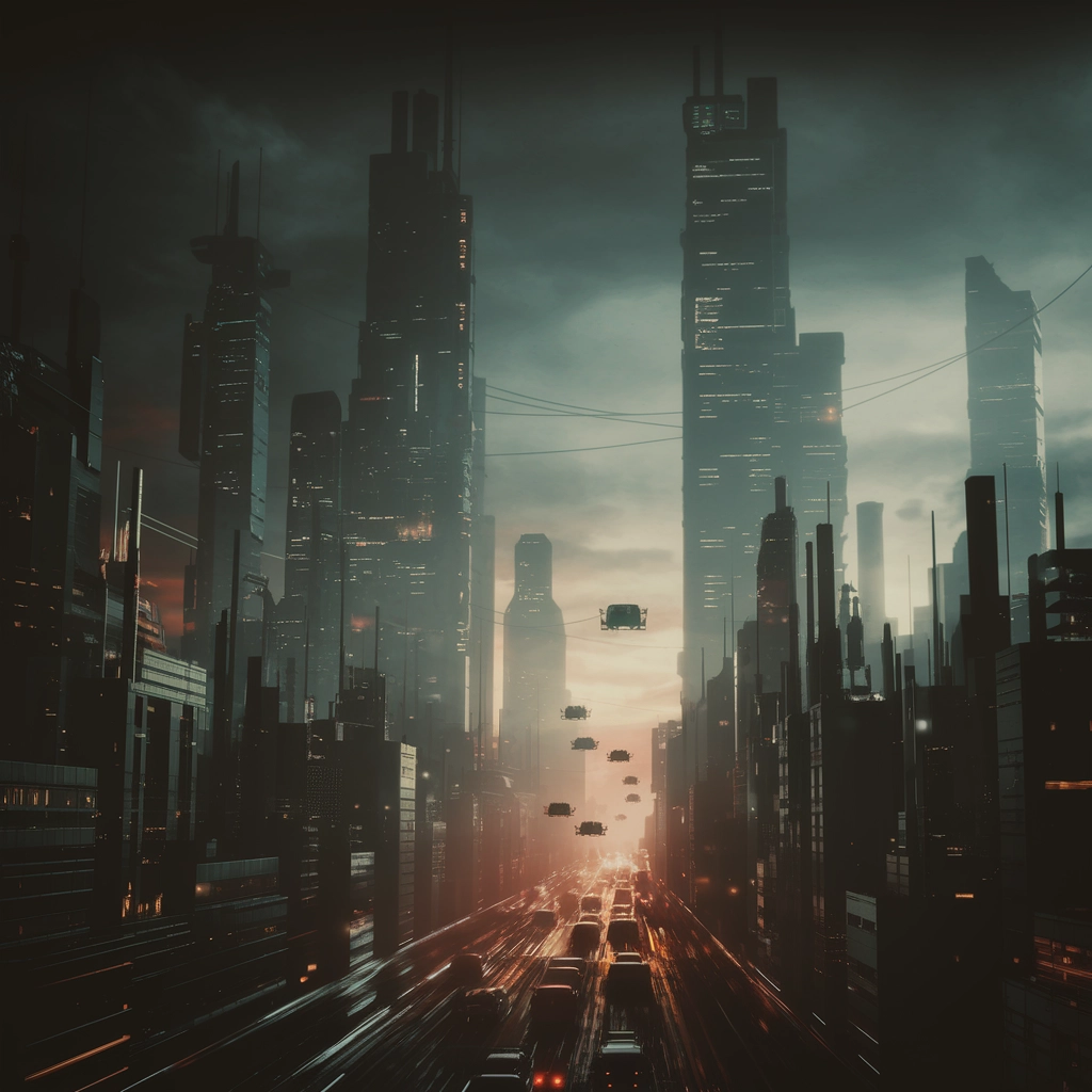 Neon Shadows: The Futuristic Night Skyline