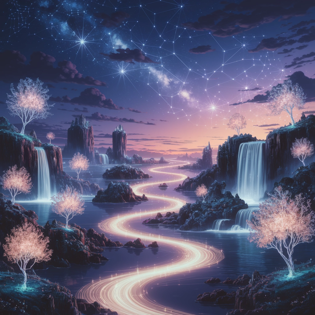 Surreal Dreamscape: Floating Islands and Luminous Waterfalls