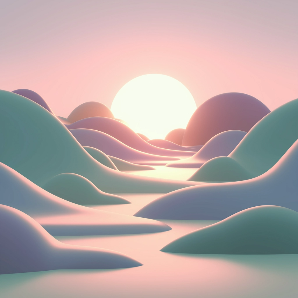 Dreamy 3D Minimal Sunrise Landscape