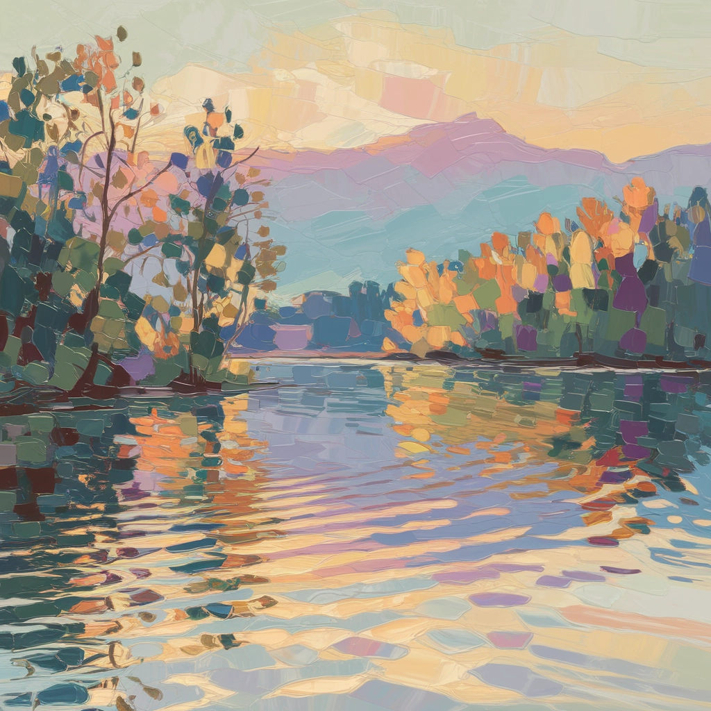 Impressionist Sunrise by the Lake