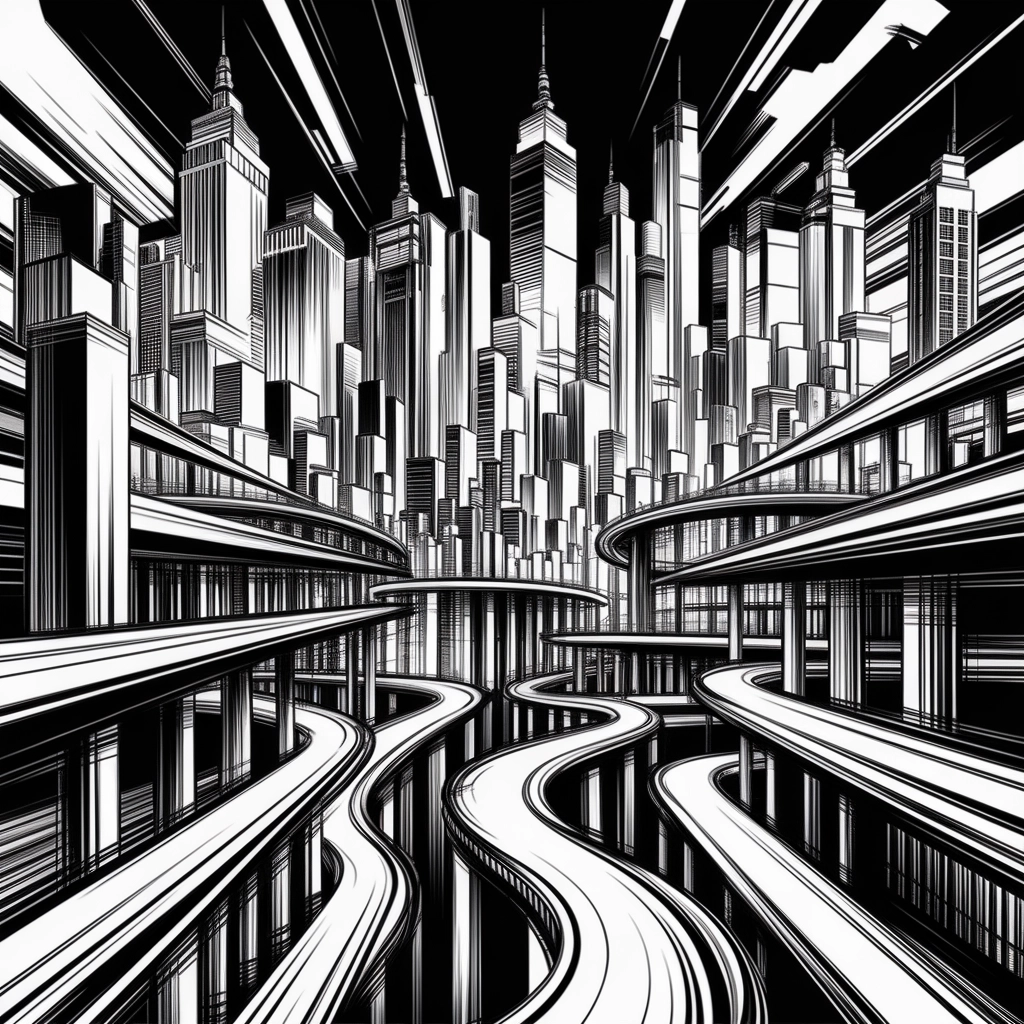 Ink-Print Cityscape: Urban Energy