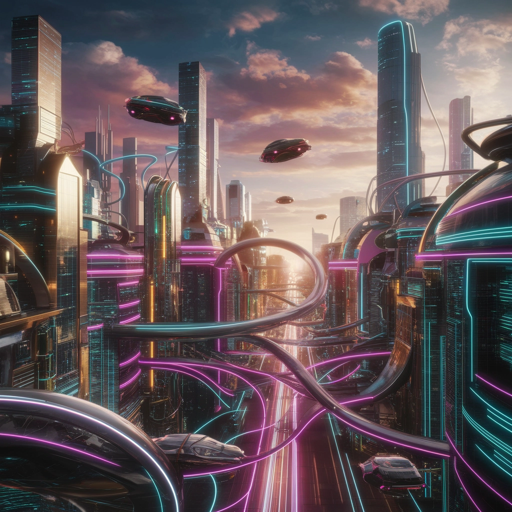 Neon Dusk: Futuristic Cityscape
