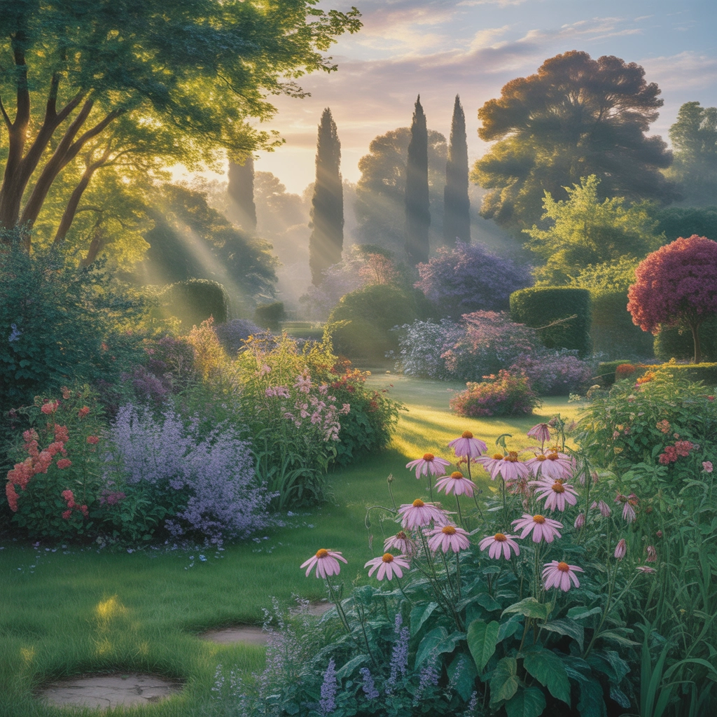 Sunrise in the Garden: Oil Painting Serenity