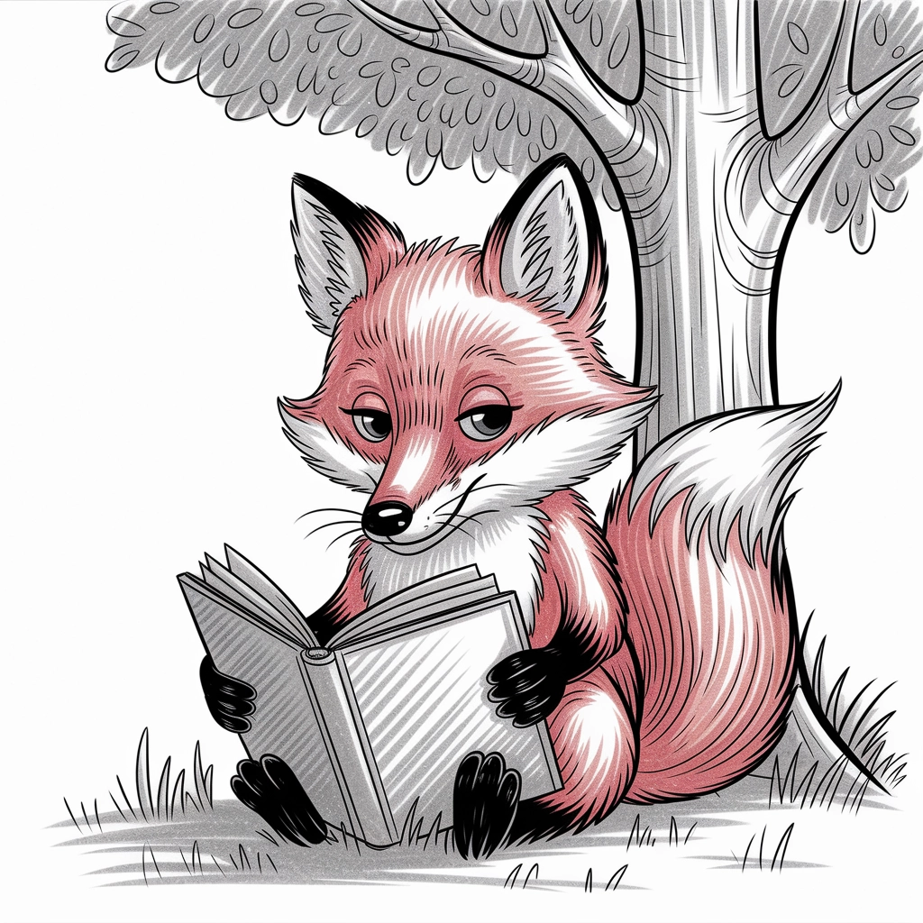 Whimsical Fox Reading Under a Tree