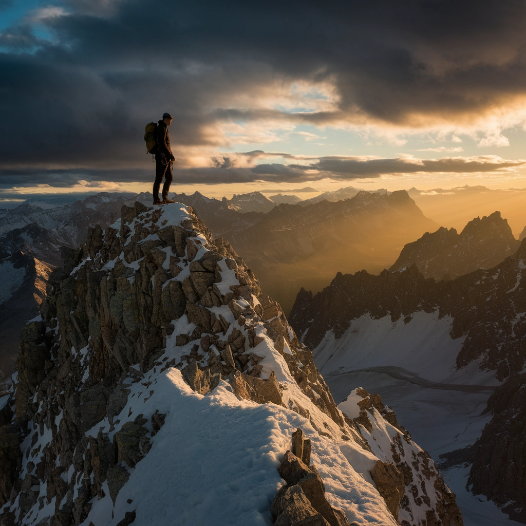 Summit Solitude: Mountaineer at Sunrise
