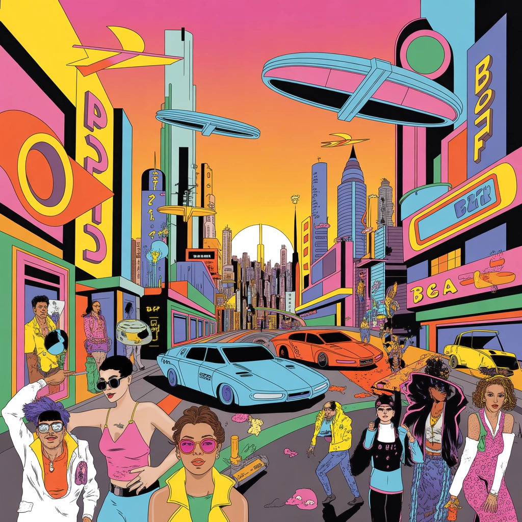 Futuristic Pop-Art City at Sunset