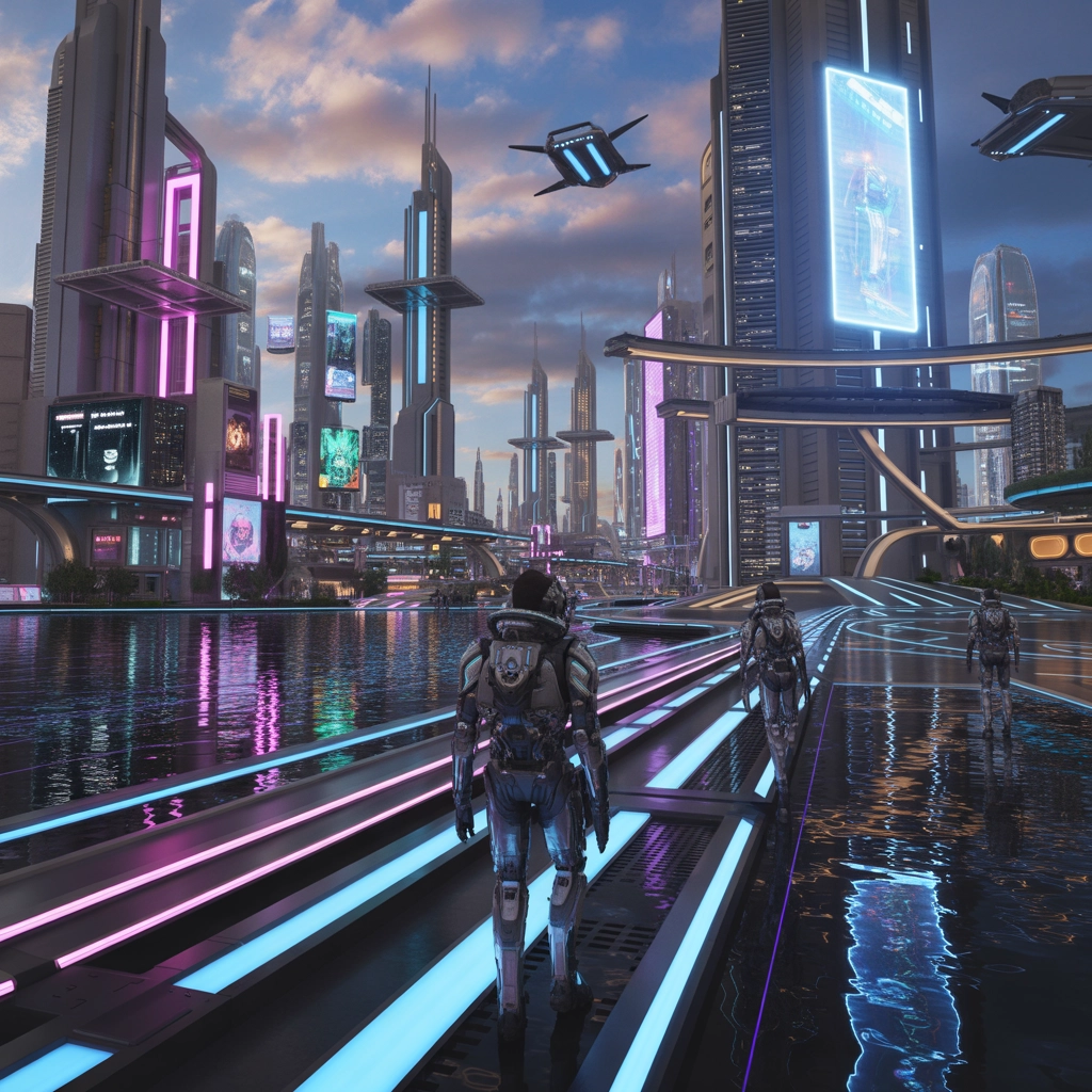 Neon Dusk: Futuristic Cityscape