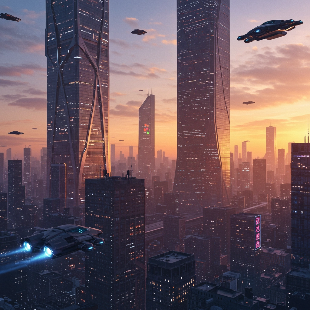 Futuristic City Skyline at Sunset