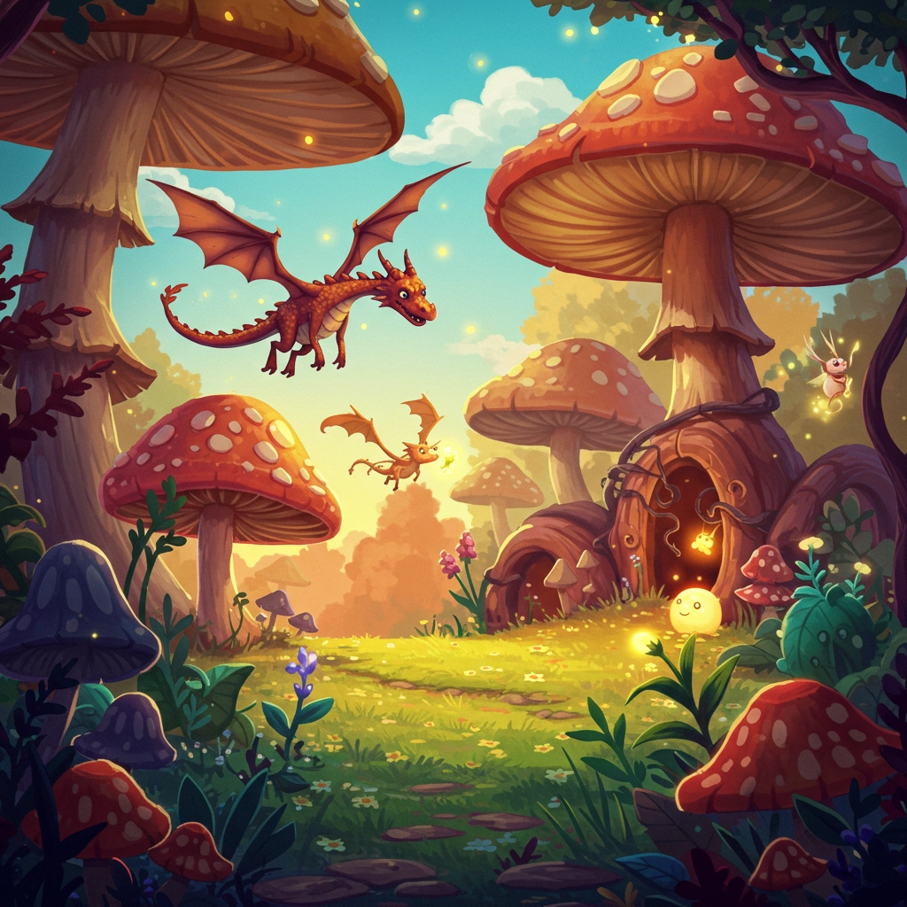Whimsical Dragon Over Enchanted Forest