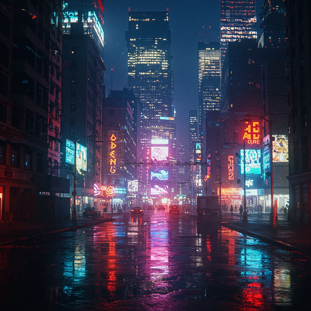 Glitchuojantis neoninis didmiestis