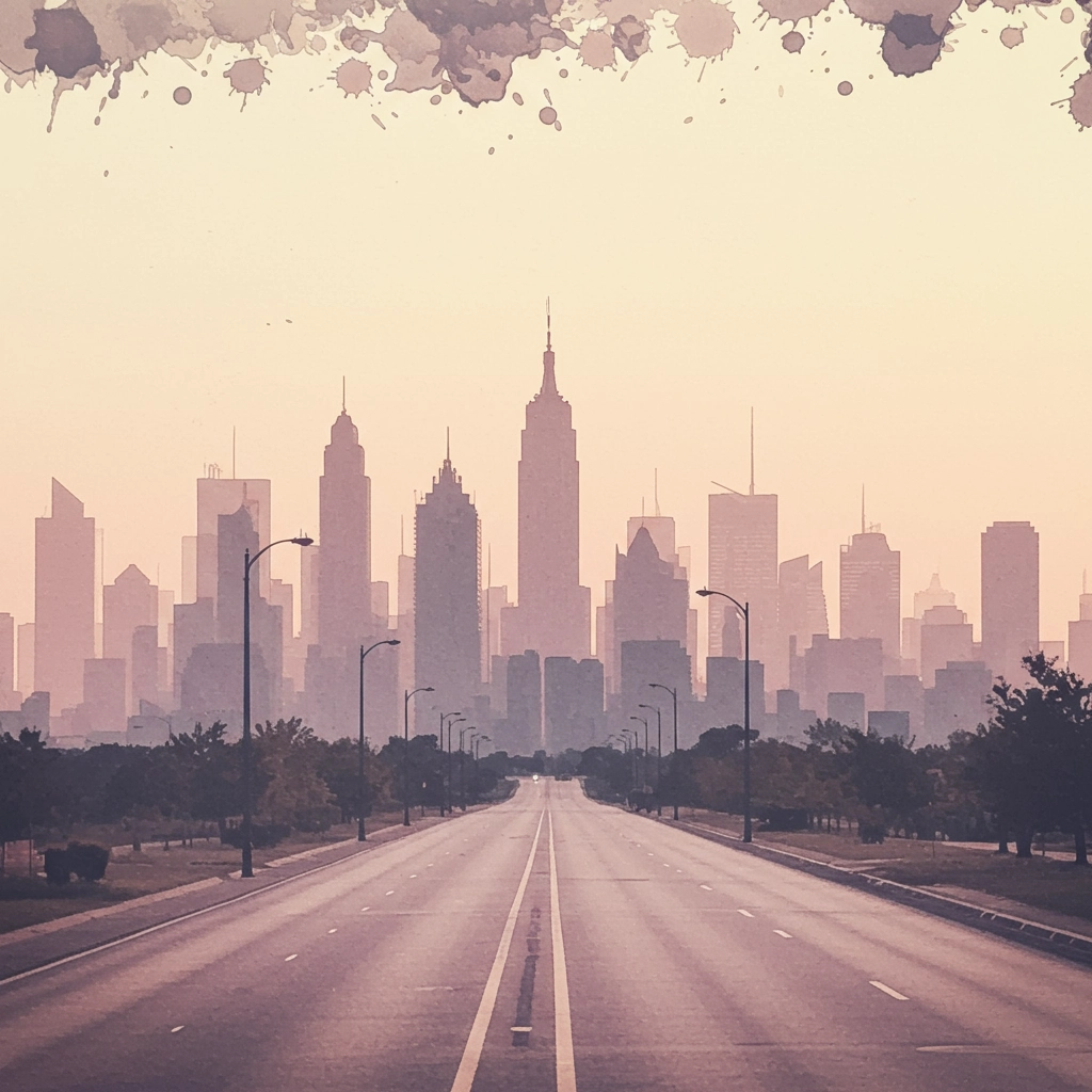 Ink-Printed Dawn: Surreal Cityscape