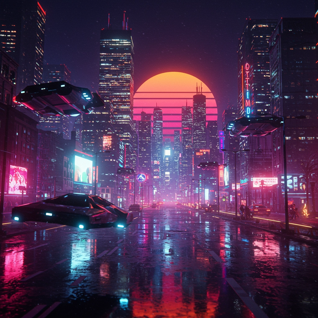 Neon Nights: Retro-Glow Futuristic Cityscape