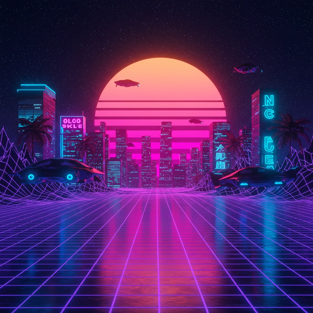 霓虹之夜：复古未来城市景观