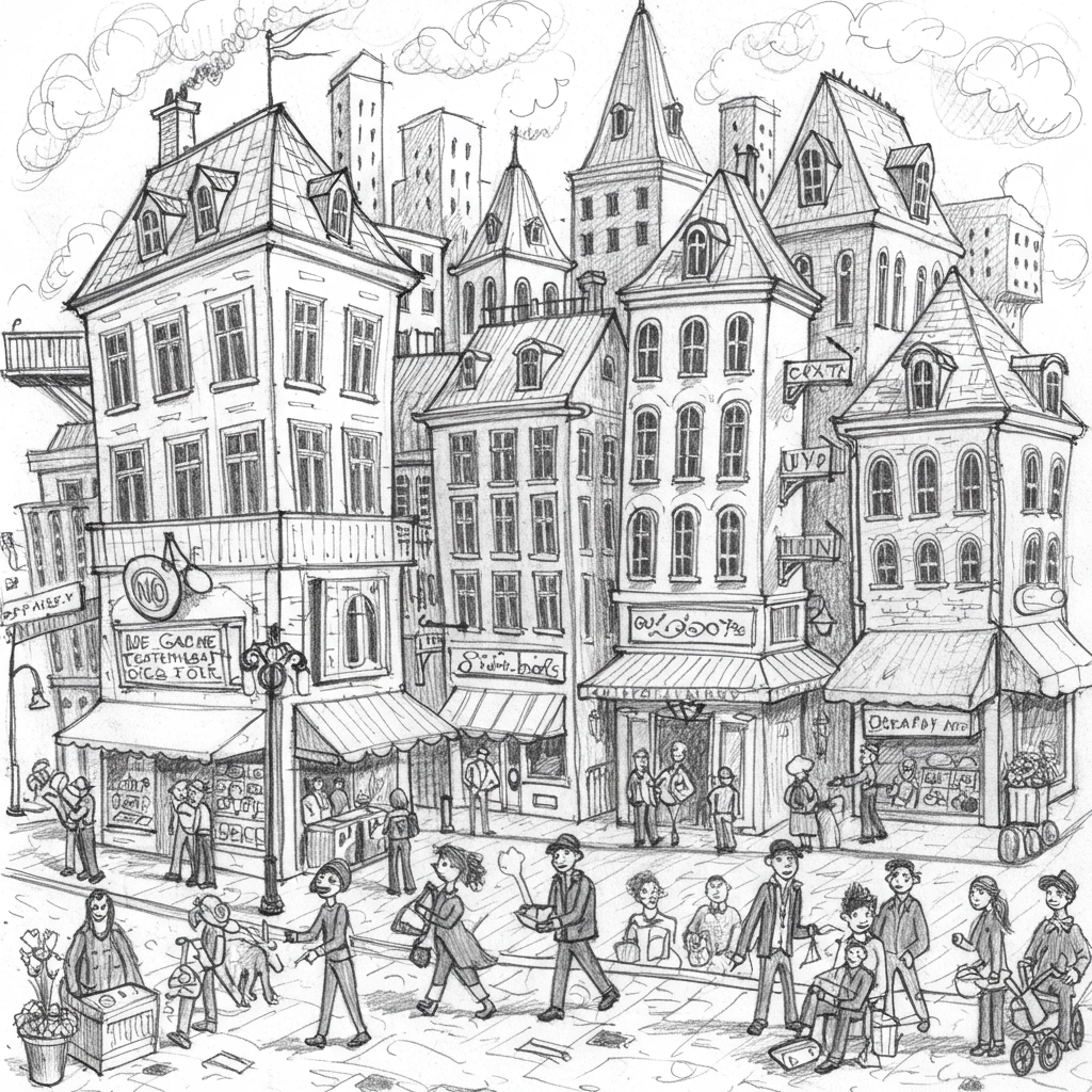Whimsical Sketch Cityscape