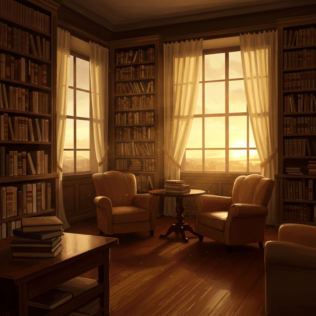 Golden Hour in a Vintage Library