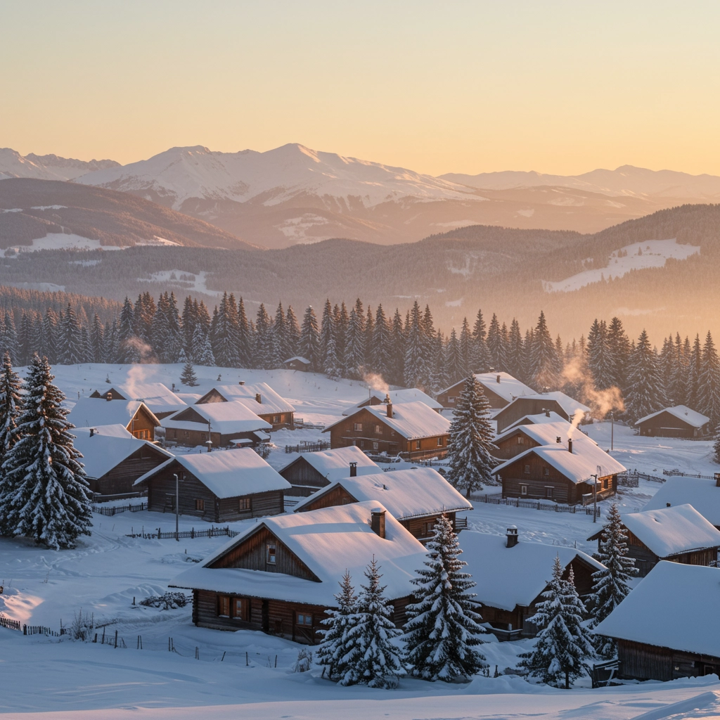 Winter Sunrise in a Mountain Village