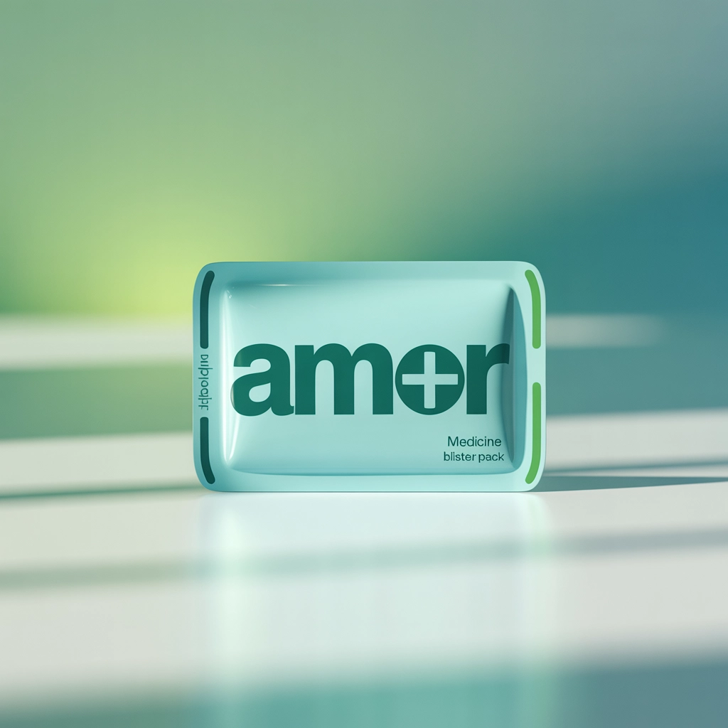 Medicine blister pack, minimalist medical design, green accents, healthcare branding, clean typography, sterile look