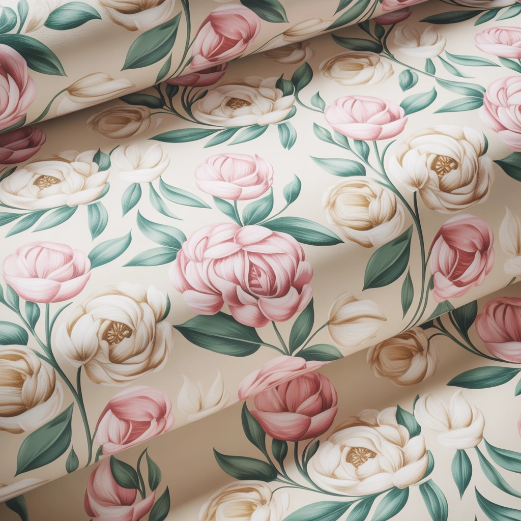 Modern floral textile pattern, soft tones, clean layout