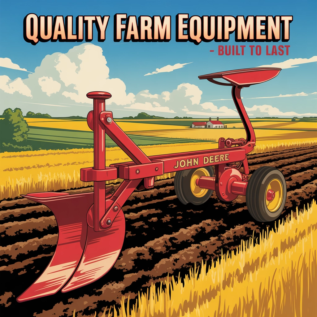 Vintage plow on colorful farmland, eye-catching dynamic rural ad