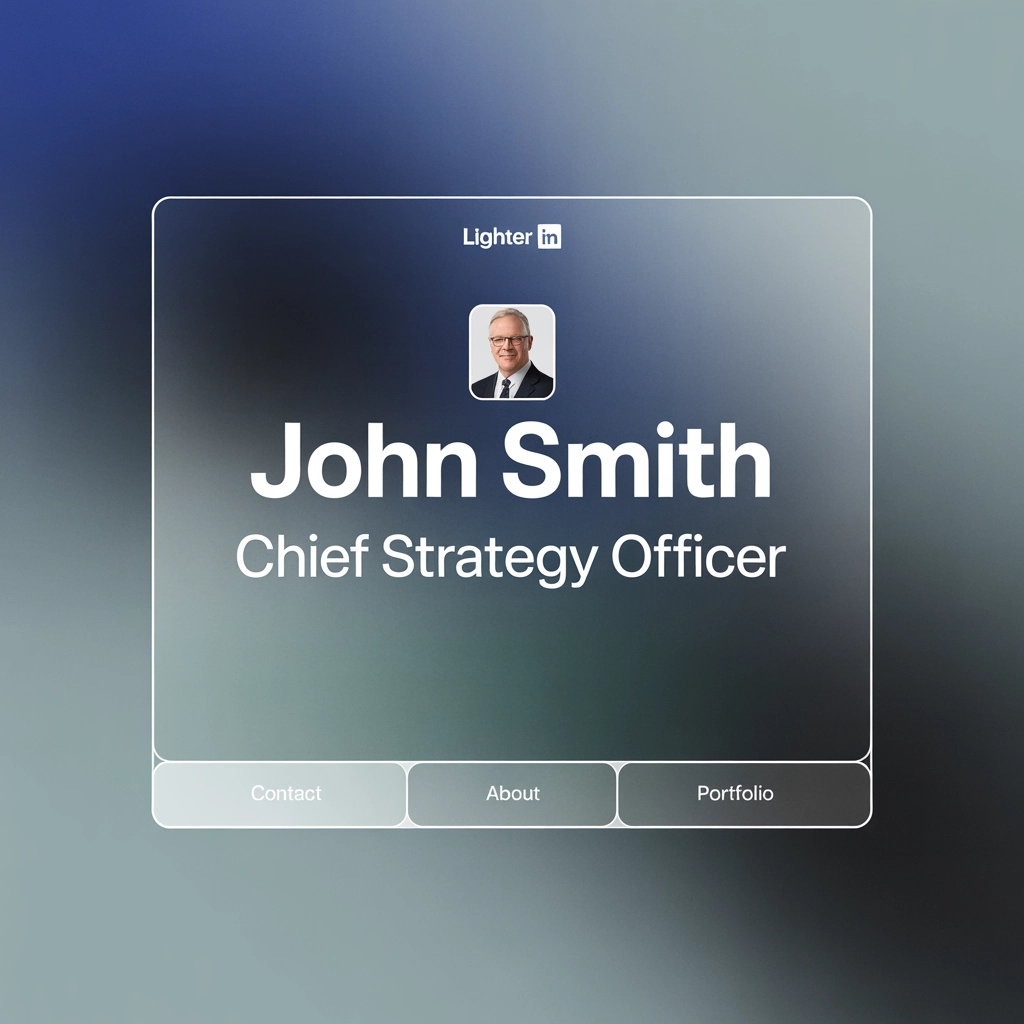 Executive LinkedIn banner with gradients, headshot placeholder, and bold typography