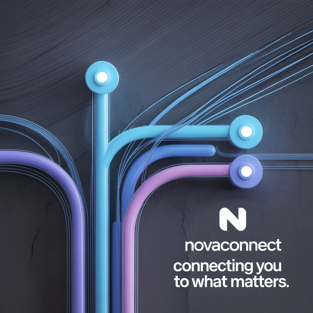 ISP promotional network diagram in blue and purple modern design