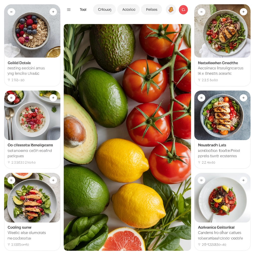 Pinterest pin with tall healthy recipes collage, vibrant engaging design