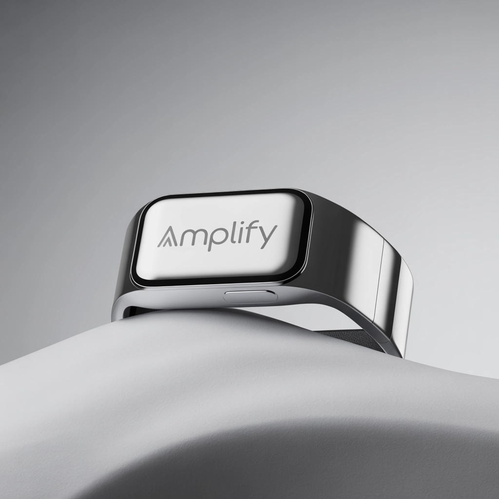 Wearable tech product prototype, realistic render, modern design, clean background, professional look