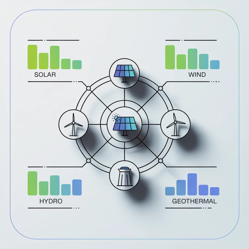 Scientific diagram of renewable energy sources, modern style
