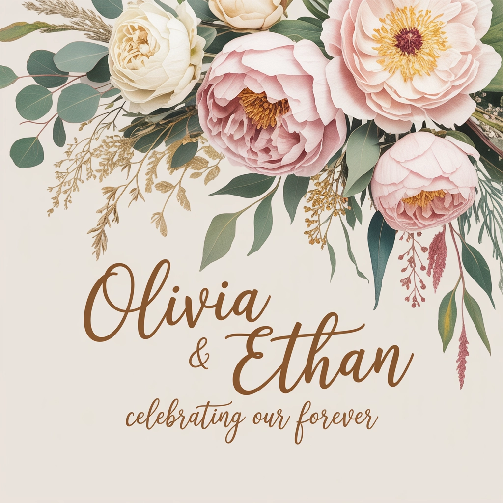 Boho wedding invitation with watercolor flowers