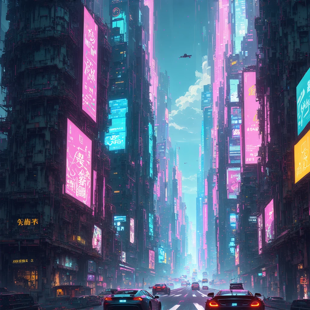 Peisaj urban futurist în stil anime pentru artă conceptuală