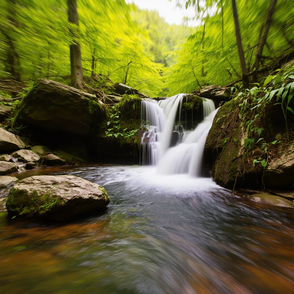 Dreamy Waterfalls with Blurred Water Flow