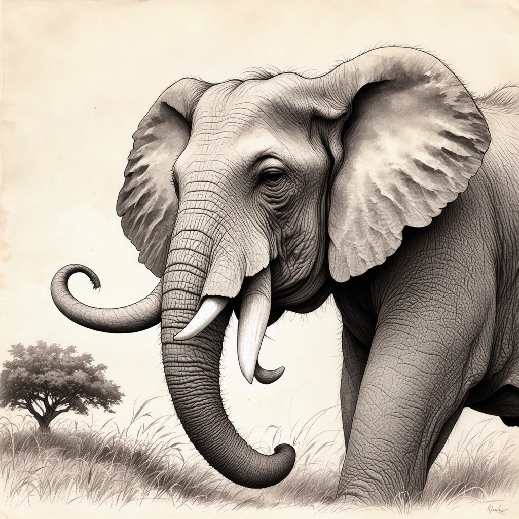 AI-generated Wildlife pencil sketch of elephant