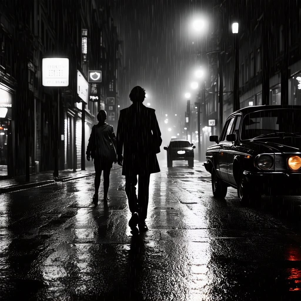 Urban Night Street with Rain and Neon