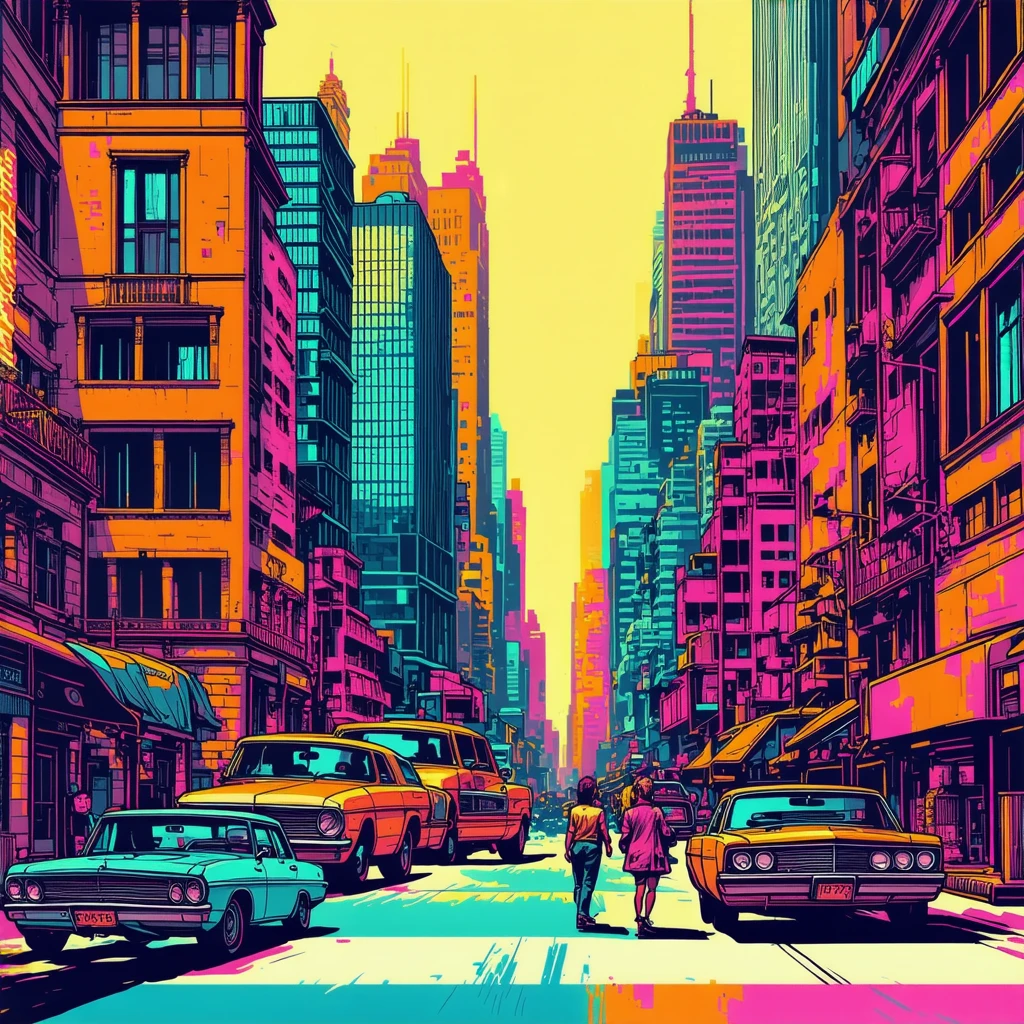 Urban Cityscape with Illustrated Pop Style